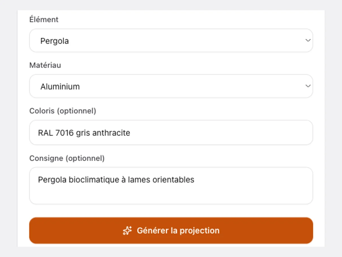 Écran InSito : réglages de la pergola, aluminium RAL 7016